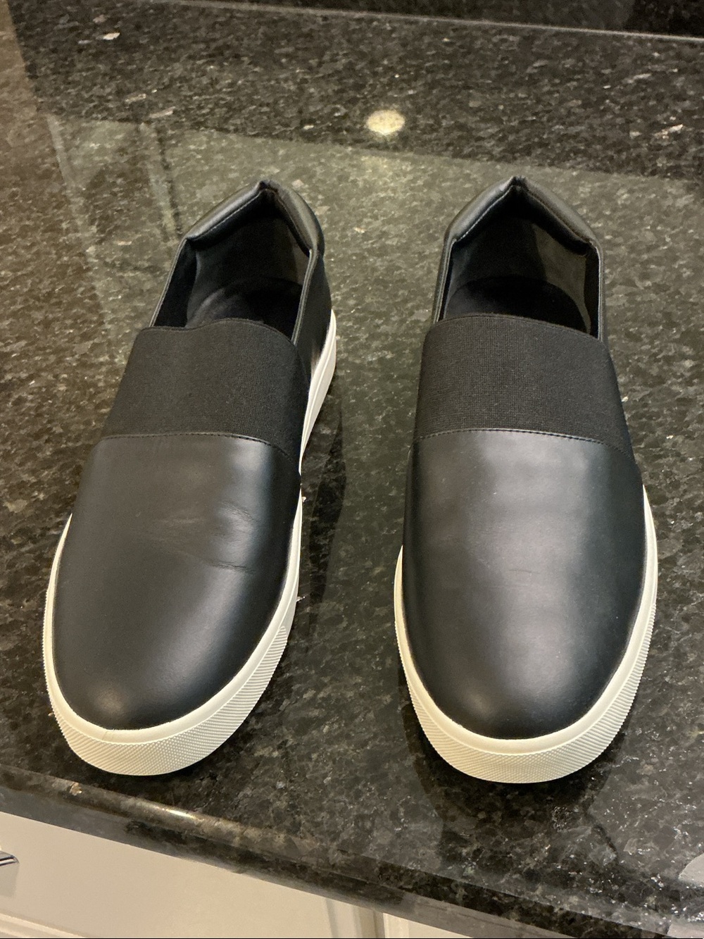 Vince Black Leather Slip-On Sneakers with White Sole